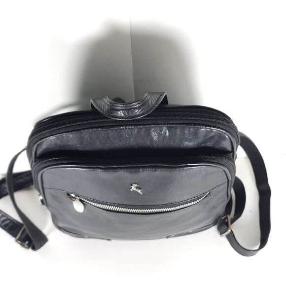 Ashwood Black Glazed Leather Medium Multi Compartments Purse Handbag Backpack - Picture 8 of 16